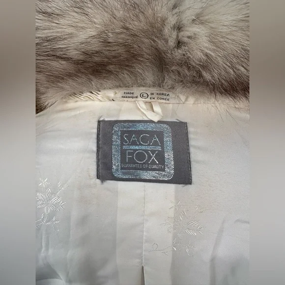 SAGA FOX “ GUARANTEE OF QUALITY” BLUE & WHITE FOX FUR COAT JACKET SIZE LARGE - Picture 6 of 8